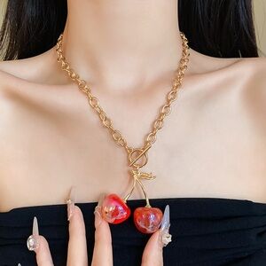 Gold Cherry Pendant Necklace